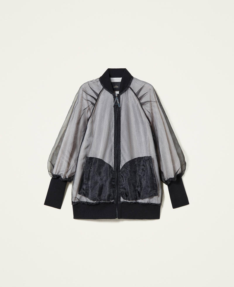 Куртка-бомбер, подбитый органзой Двухцветный Черный / Шантильи женщина 221AT2130-0S