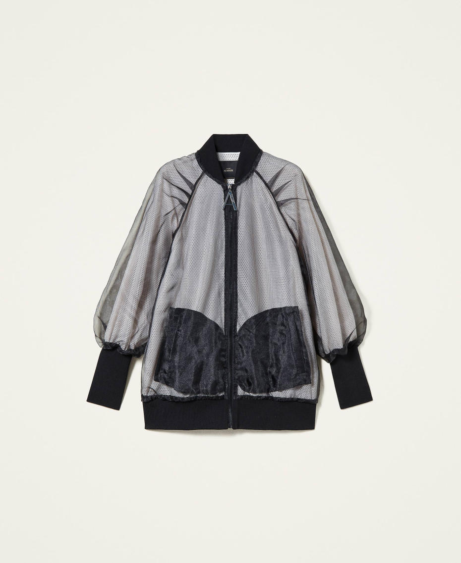 Куртка-бомбер, подбитый органзой Двухцветный Черный / Шантильи женщина 221AT2130-0S