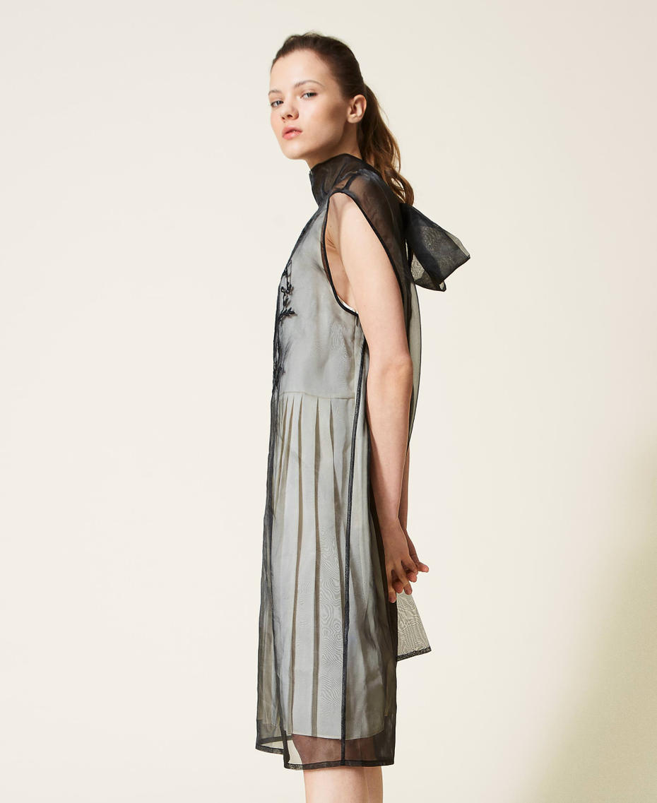 Платье из органзы с вышивкой и нижней комбинацией Двухцветный Черный / Шантильи женщина 221AT2131-03