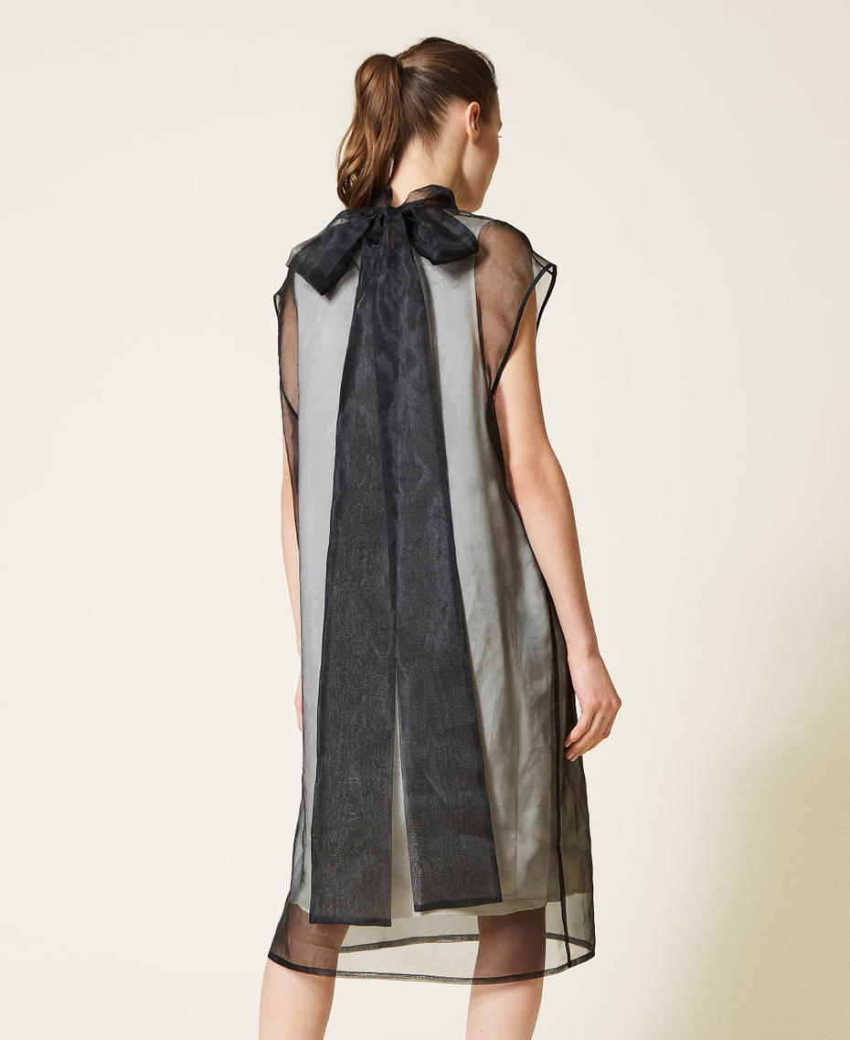 Платье из органзы с вышивкой и нижней комбинацией Двухцветный Черный / Шантильи женщина 221AT2131-04
