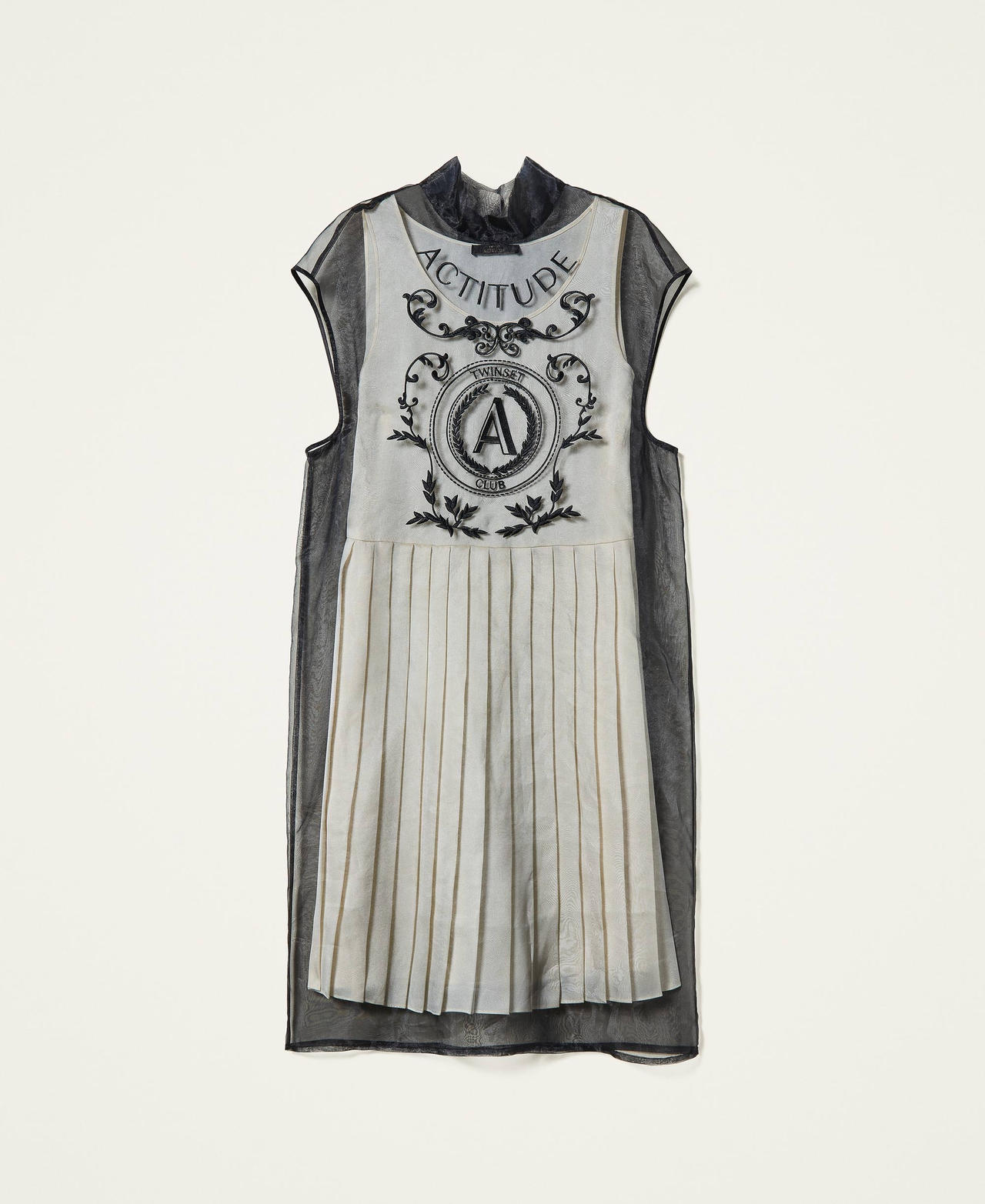 Платье из органзы с вышивкой и нижней комбинацией Двухцветный Черный / Шантильи женщина 221AT2131-0S
