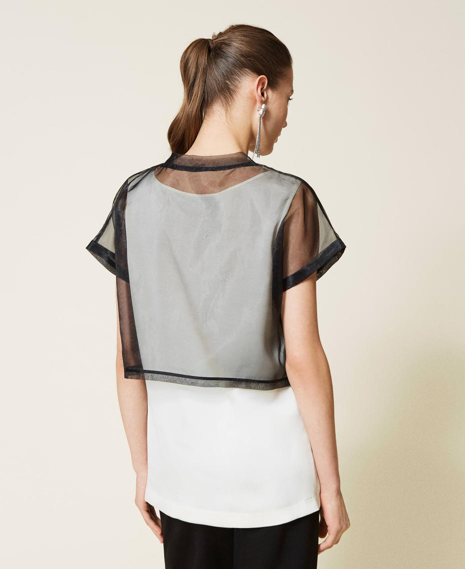 Organza and twill cropped top Two-tone Black / Pale Cream Woman 221AT2132-04
