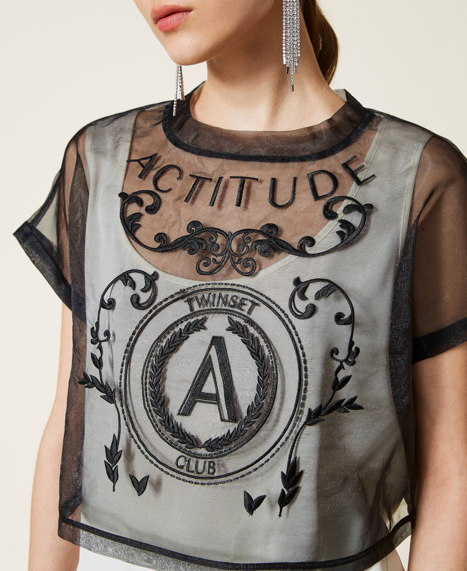 Top cropped en twill doublé d’organza