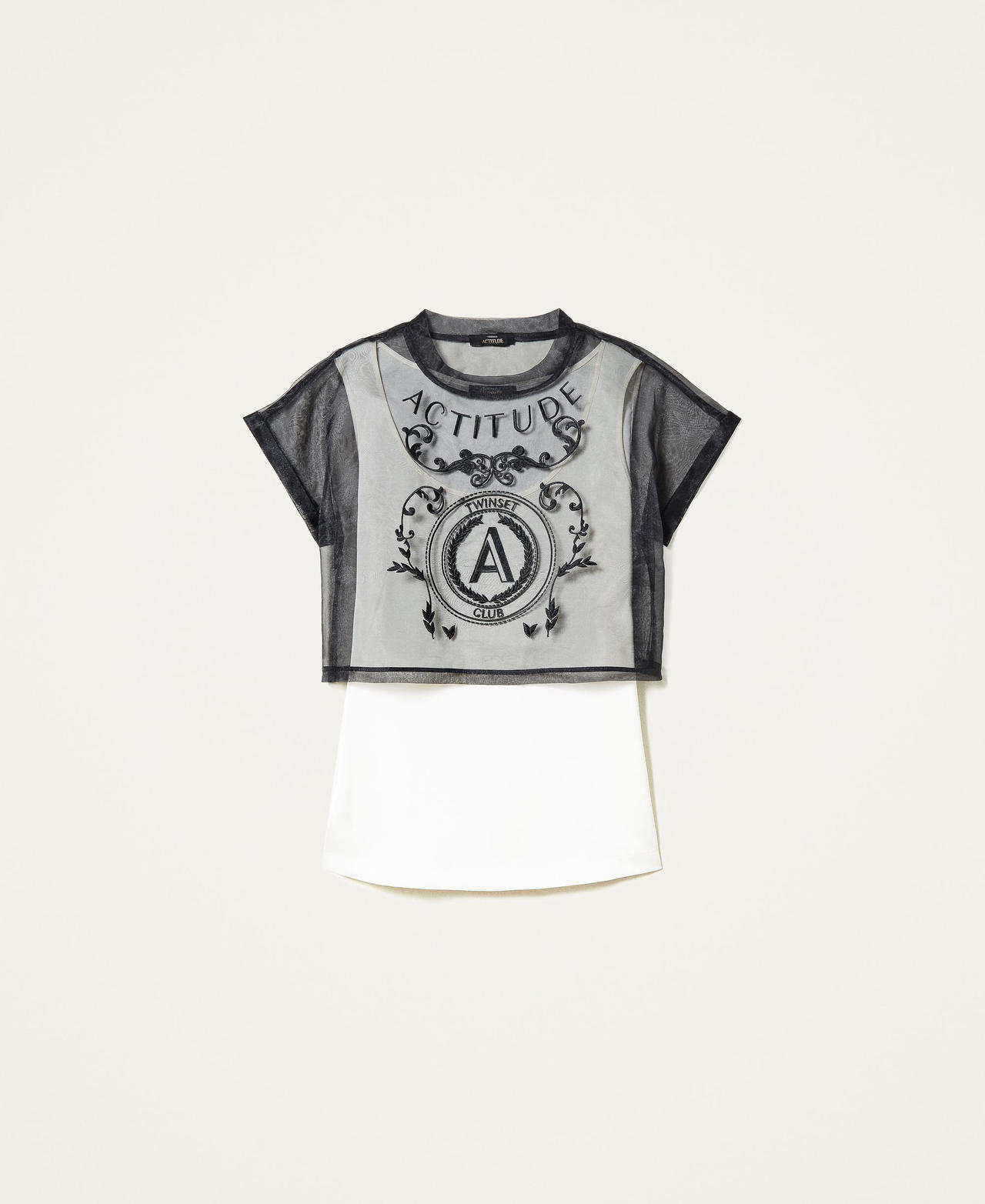 Top cropped en twill doublé d’organza