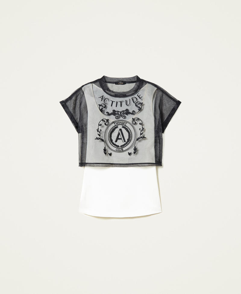 Top cropped en twill doublé d’organza