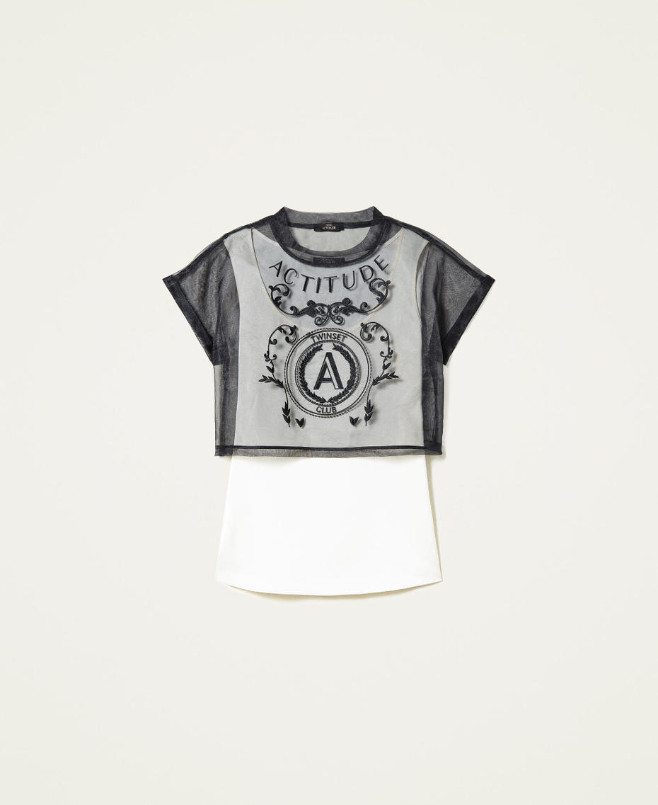 Organza and twill cropped top