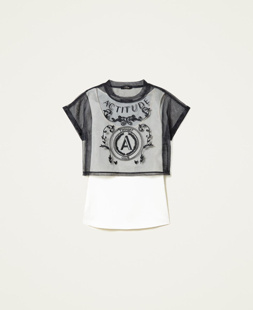 Organza and twill cropped top