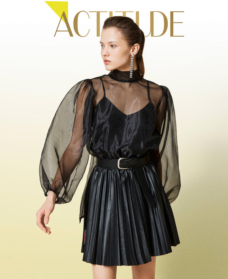 Organza and coated fabric dress Black Woman 221AT2140-01