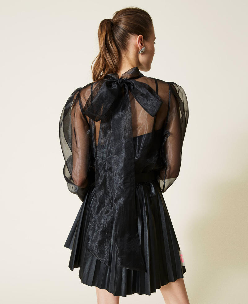 Organza and coated fabric dress Black Woman 221AT2140-04