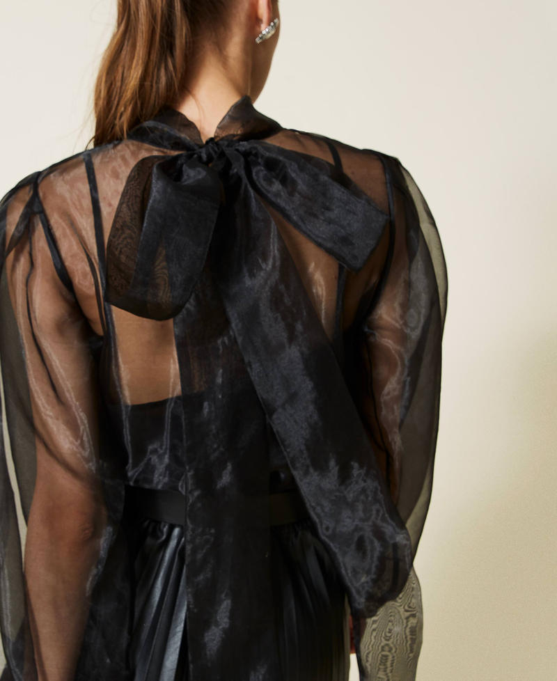 Organza and coated fabric dress Black Woman 221AT2140-05