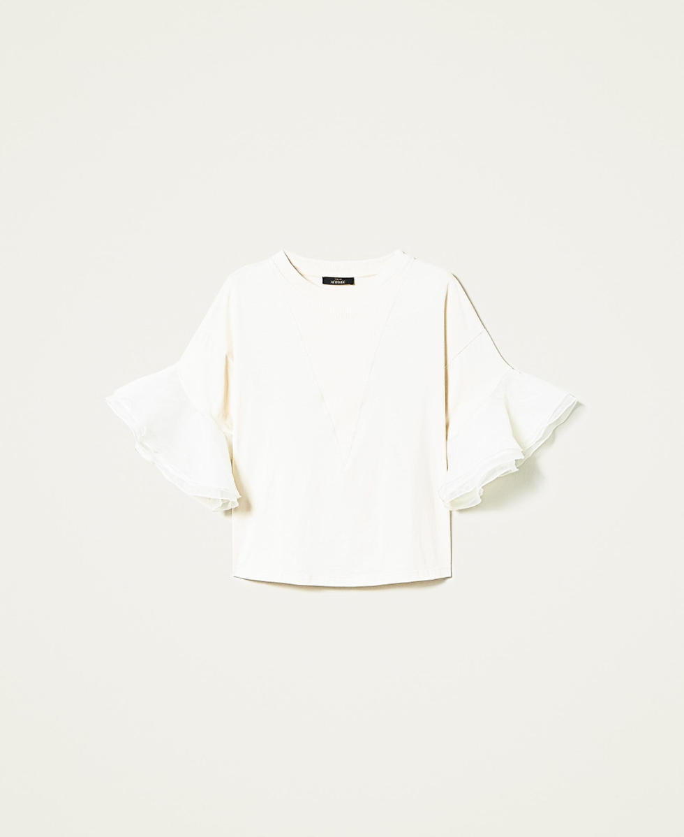 Boxy t-shirt with organza sleeves Pale Cream Woman 221AT2150-0S
