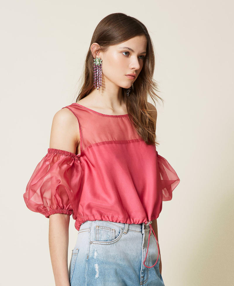 Organza top with removable sleeves. "Hot Pink" Woman 221AT2151-05