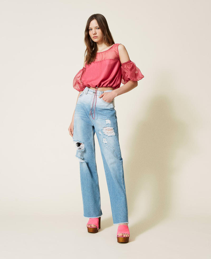 Organza top with removable sleeves.