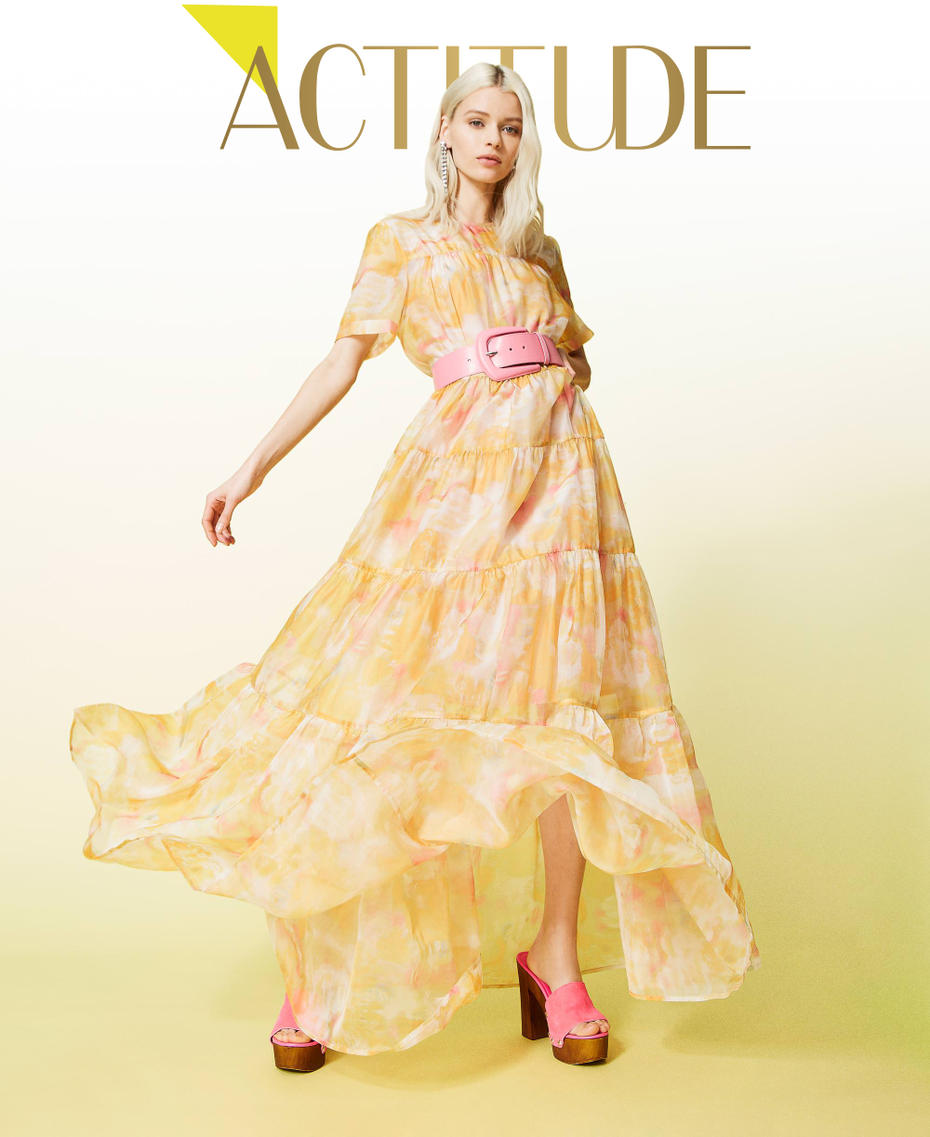 Printed organza long dress