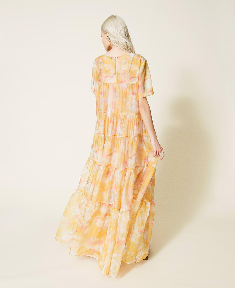 Printed organza long dress