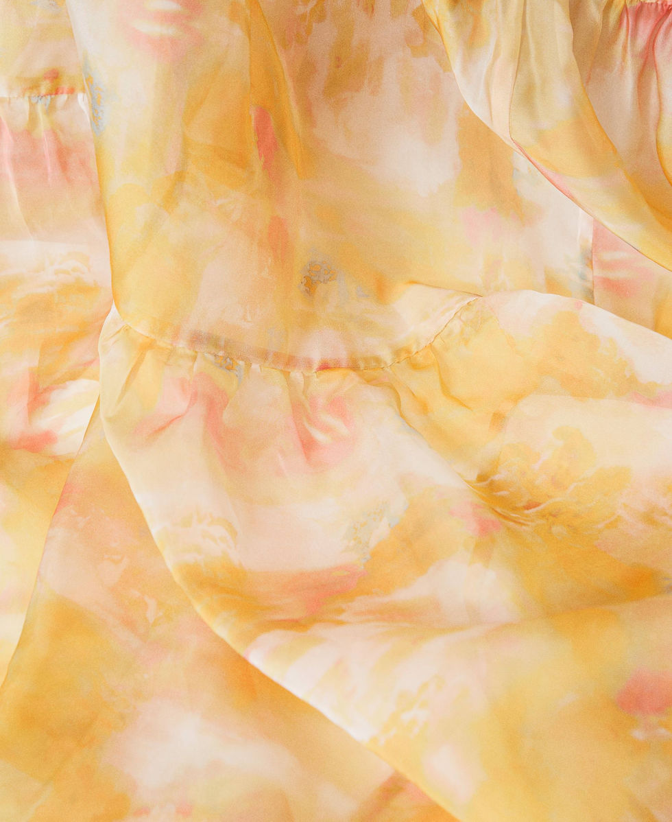 Robe longue en organza imprim&eacute;