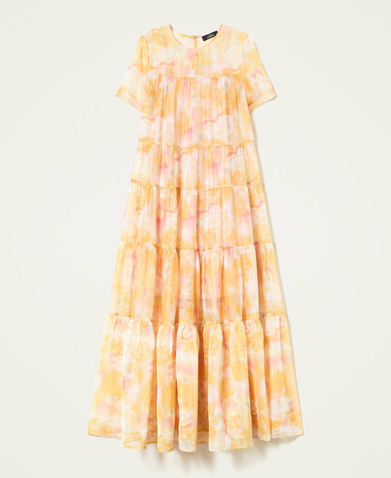 Printed organza long dress Vivid Yellow Nuances Woman 221AT2154-0S