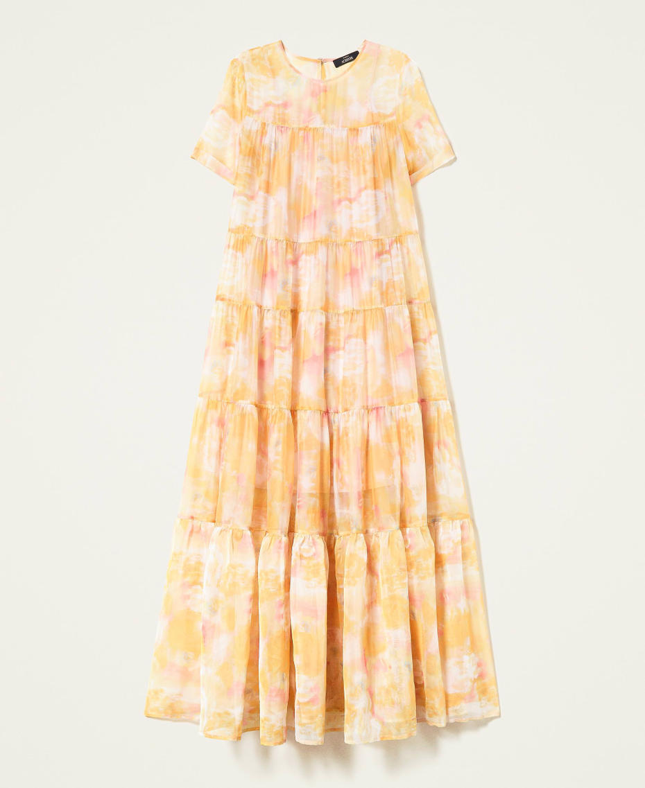 Printed organza long dress