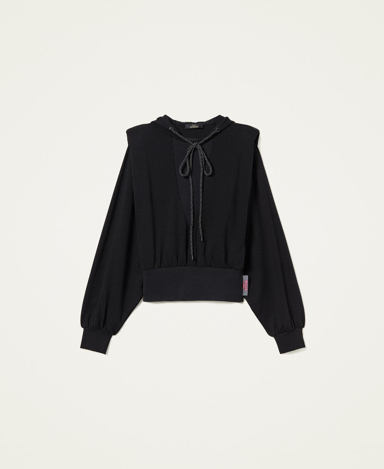 Hoodie with shoulder pads and drawstring Black Woman 221AT2161_00006_0S