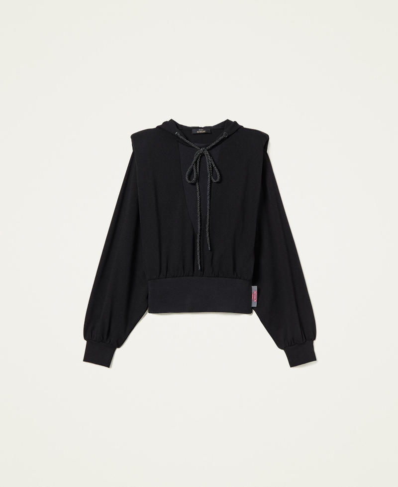 Hoodie with shoulder pads and drawstring Black Woman 221AT2161-0S