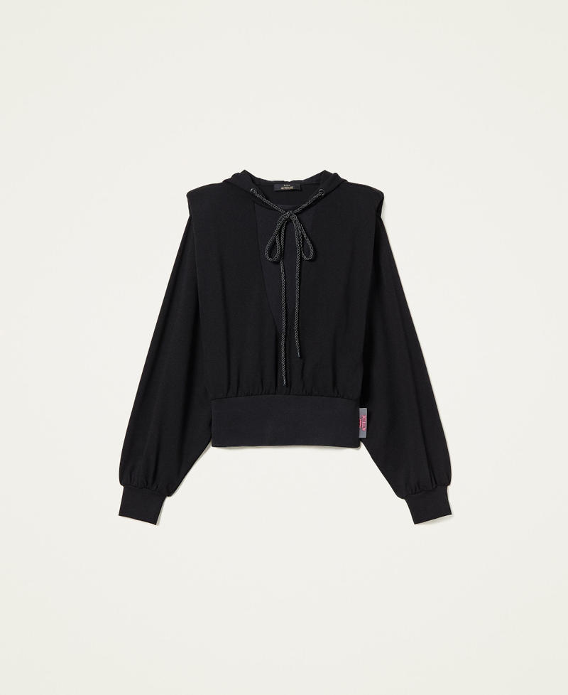 Hoodie with shoulder pads and drawstring Black Woman 221AT2161_00006_0S