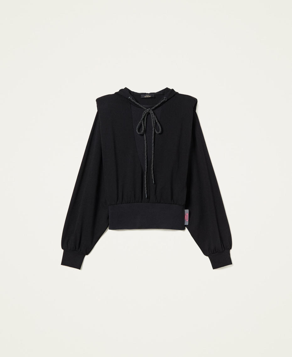 Hoodie with shoulder pads and drawstring Black Woman 221AT2161_00006_S0