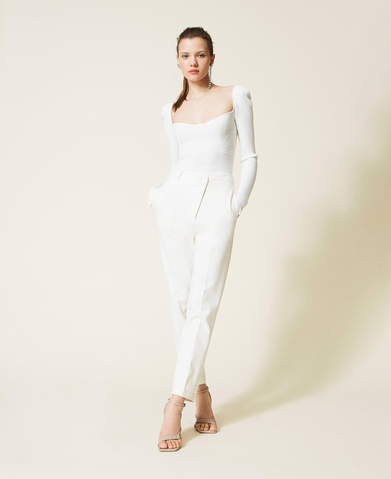 Asymmetric closure trousers White Gardenia Woman 221AT2166-02