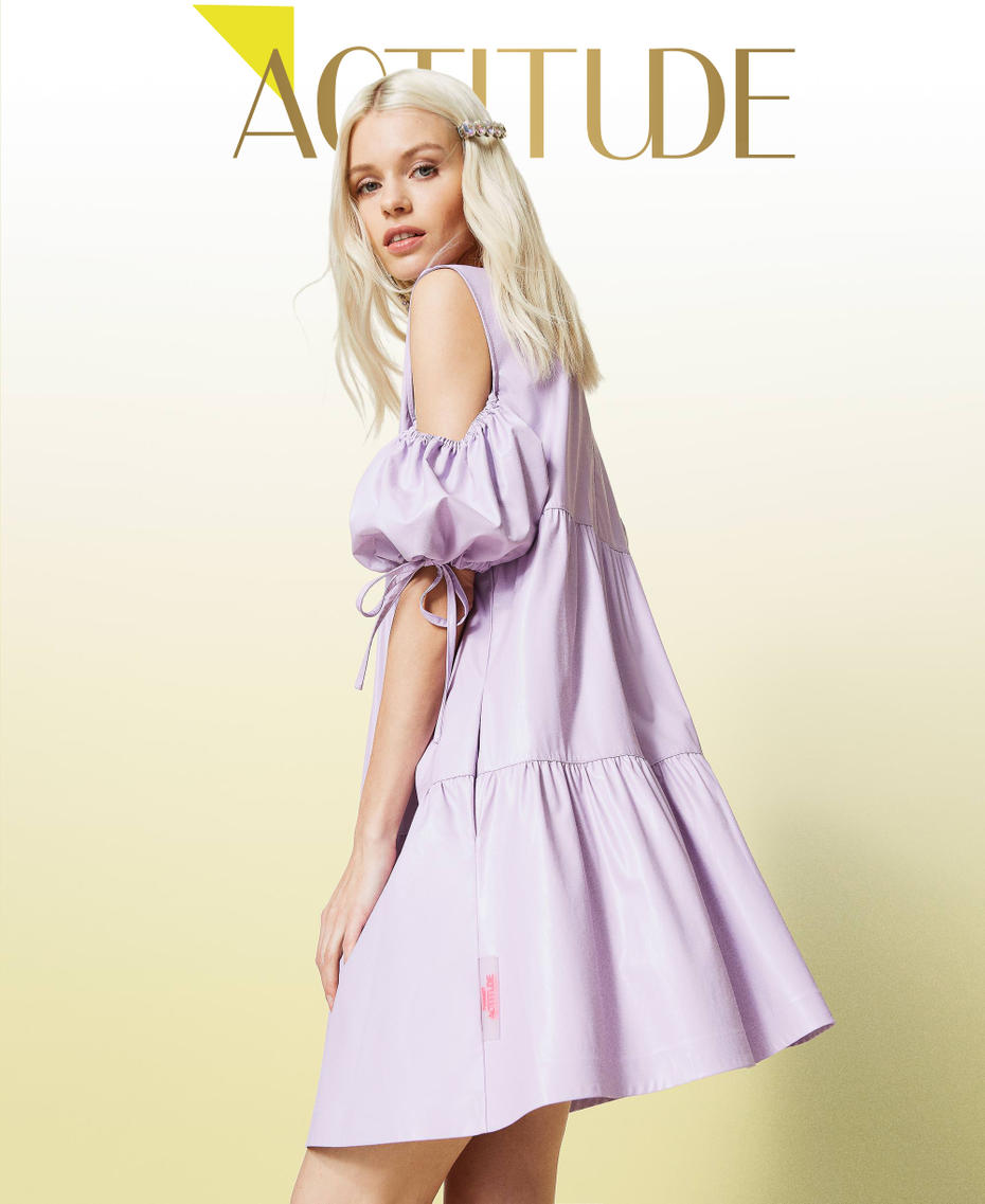 Coated fabric dress with flounces "Pastel Lilac” Woman 221AT216C-01
