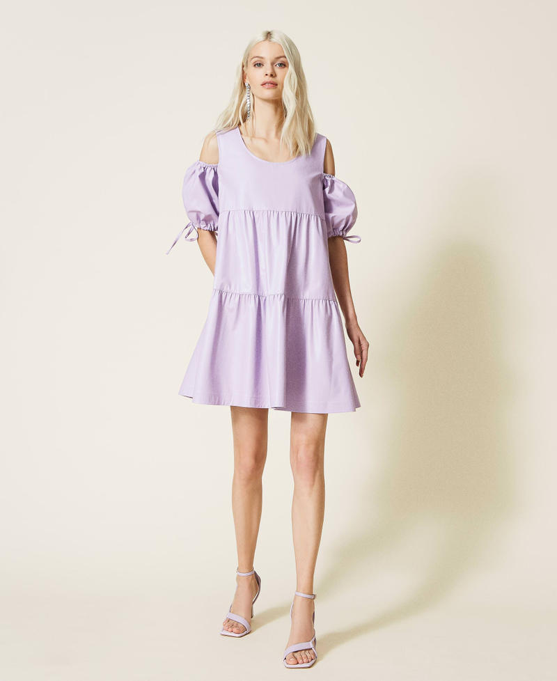 Coated fabric dress with flounces