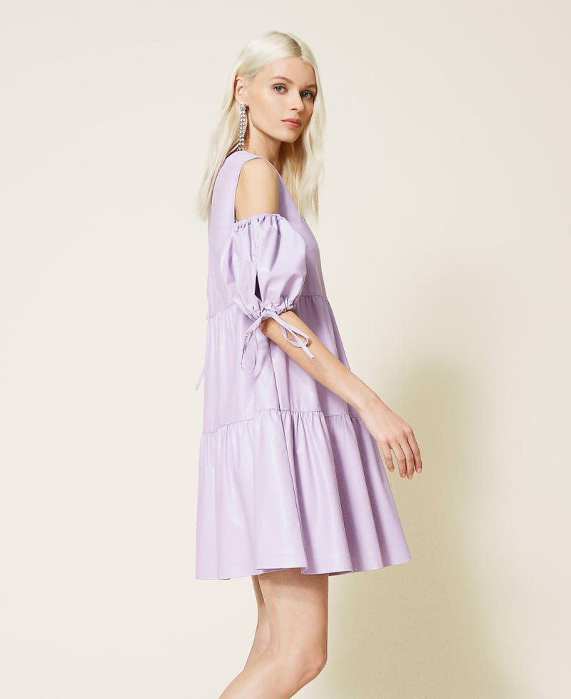 Coated fabric dress with flounces