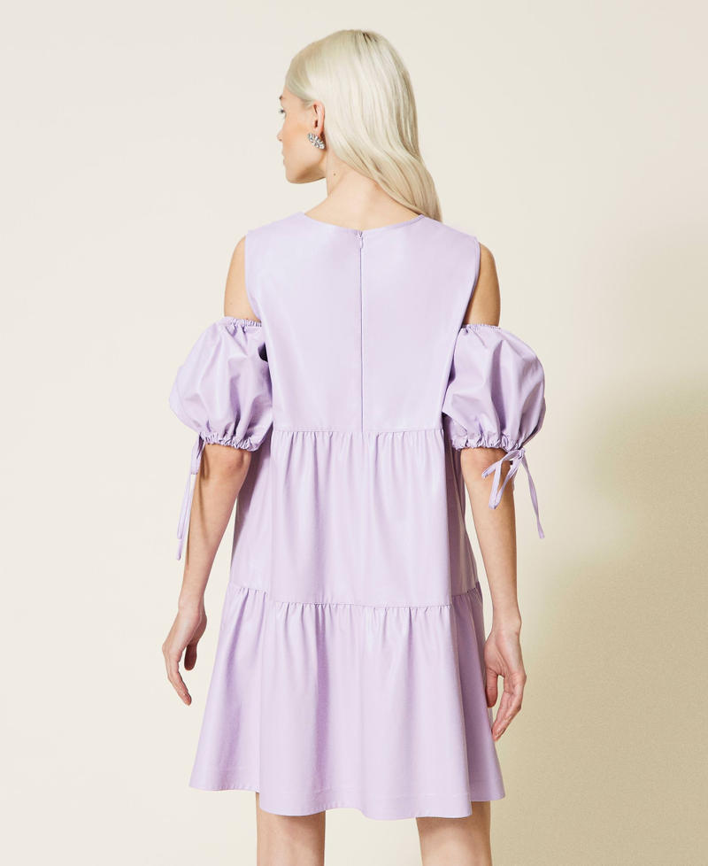 Coated fabric dress with flounces