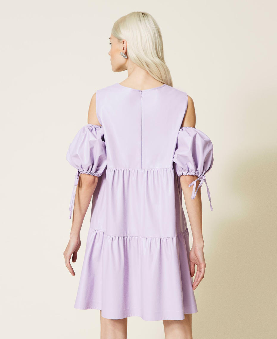 Coated fabric dress with flounces