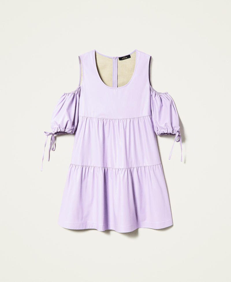 Coated fabric dress with flounces