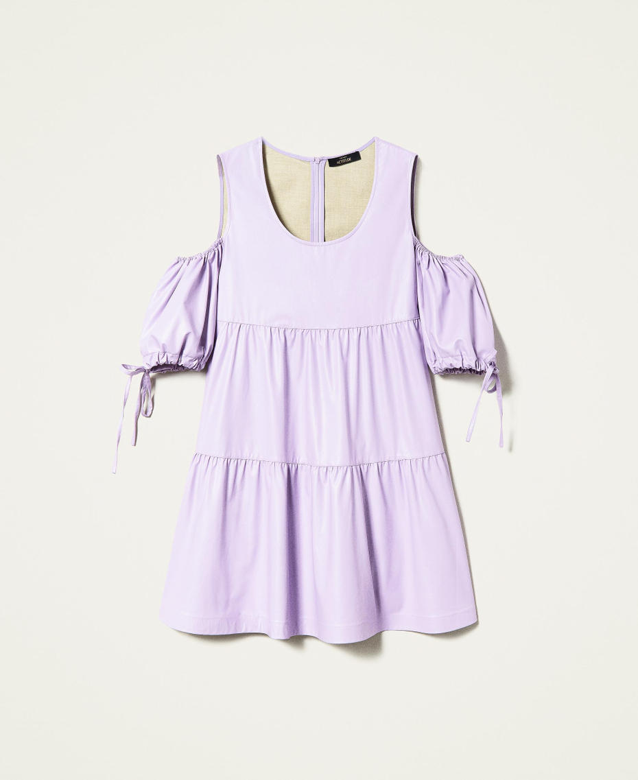 Coated fabric dress with flounces