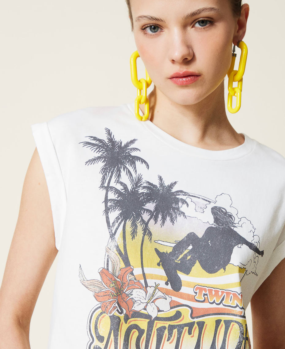 T-shirt con stampa e logo Bianco Gardenia Donna 221AT2182-05