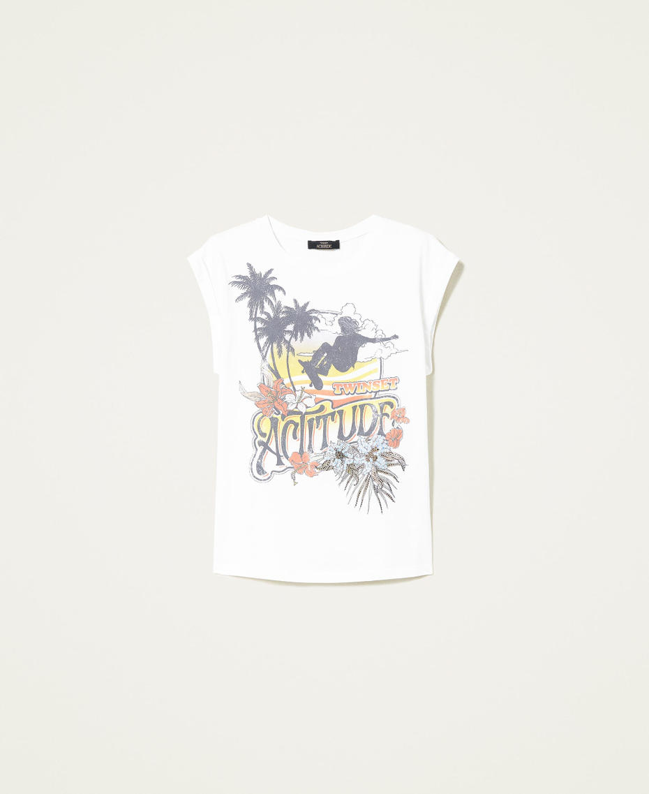 Camiseta con estampado y logotipo Blanco Gardenia Mujer 221AT2182-0S