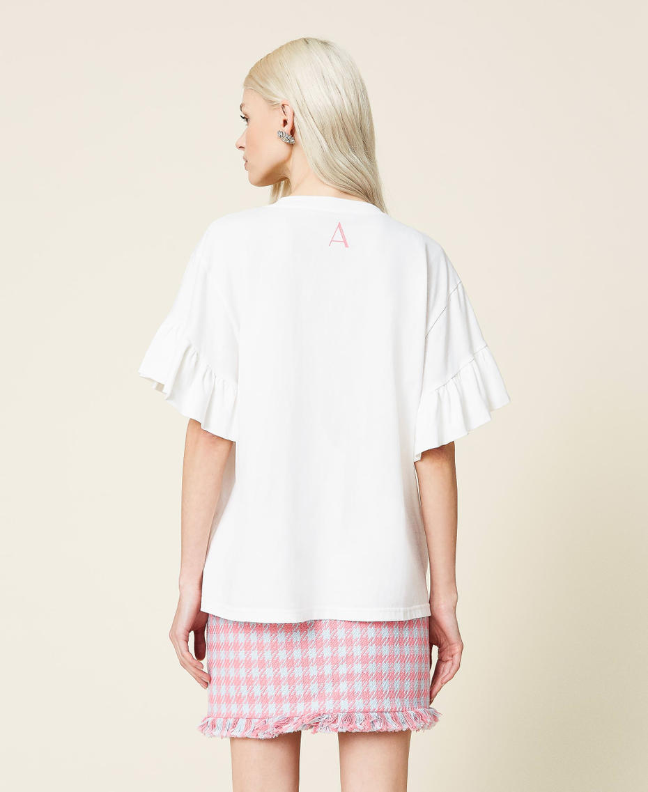 T-Shirt mit Print und Strass Weiß Gardenie Frau 221AT2185-04