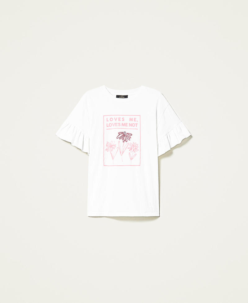 T-shirt avec imprimé et strass Blanc Gardénia Femme 221AT2185-0S
