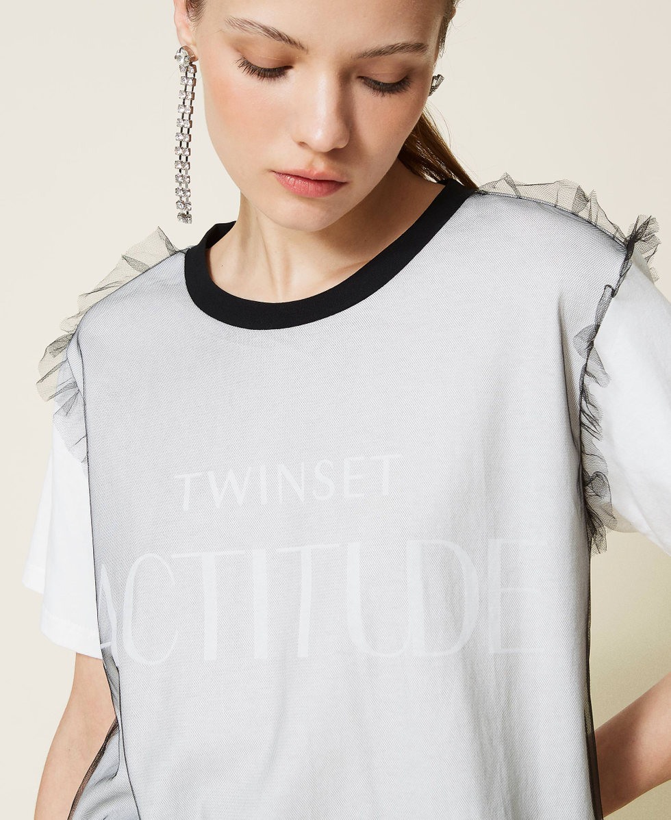 T shirt doubl en tulle avec logo Femme Blanc TWINSET Milano