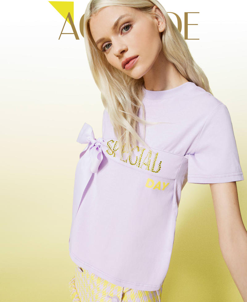 T-Shirt mit Ripsbändern „Pastel Lilac“-Violett Frau 221AT2187-01