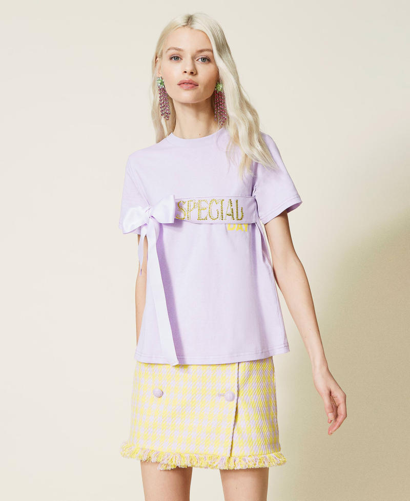 T-shirt with gros-grain ribbons "Pastel Lilac” Woman 221AT2187-02