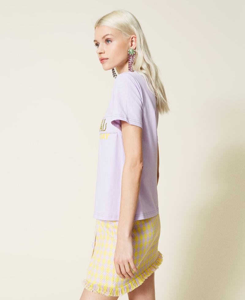 T-shirt with gros-grain ribbons "Pastel Lilac” Woman 221AT2187-04