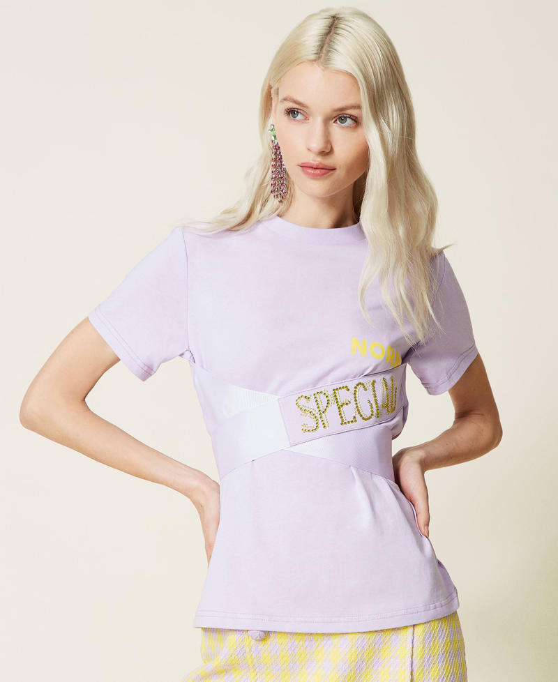 T-shirt con nastri in gros-grain Viola "Pastel Lilac" Donna 221AT2187-07