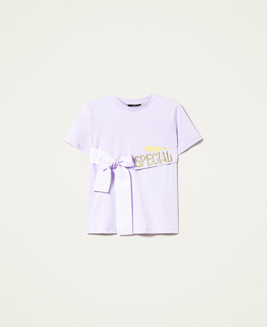 T-shirt with gros-grain ribbons "Pastel Lilac” Woman 221AT2187-0S