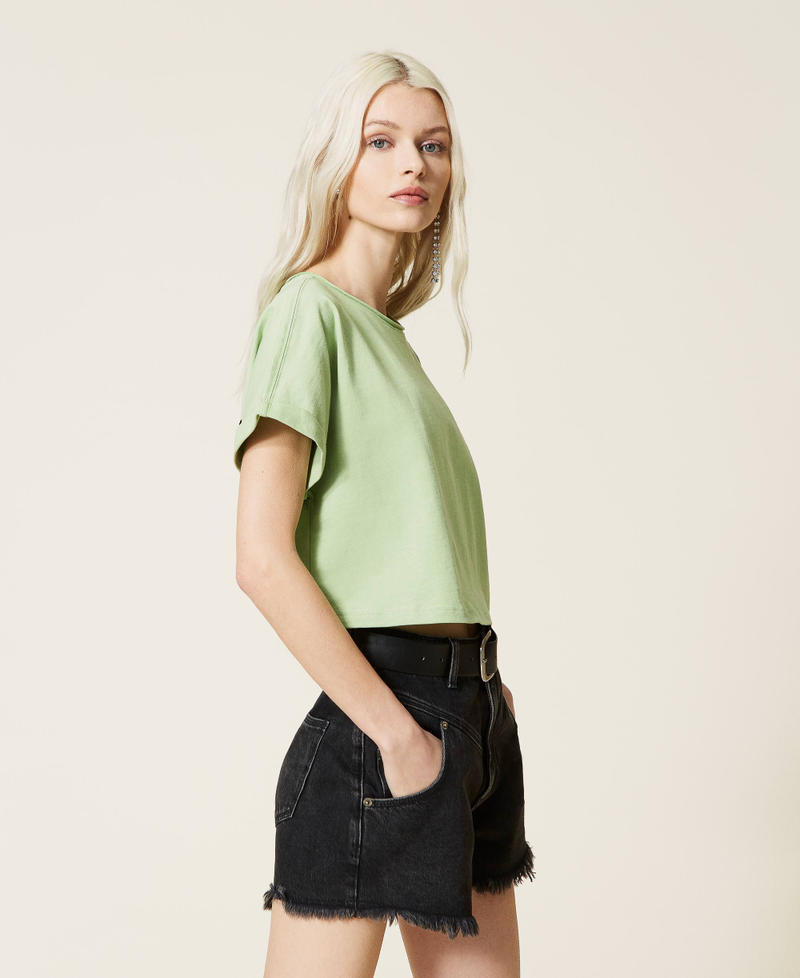 Cropped t-shirt with logo embroidery "Misty Jade” Green Woman 221AT219A-03