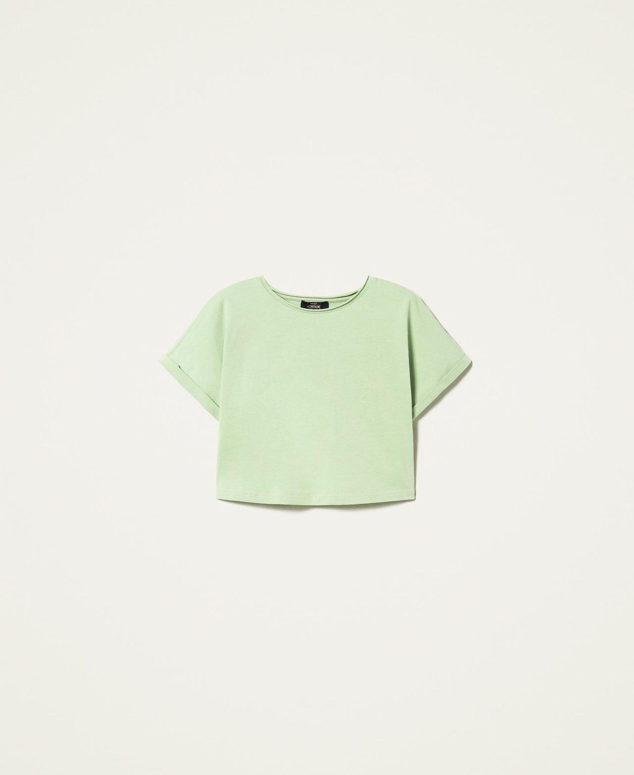Cropped t-shirt with logo embroidery "Misty Jade” Green Woman 221AT219A-0S