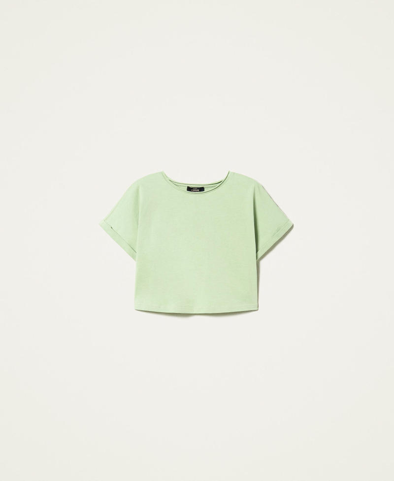 Cropped t-shirt with logo embroidery "Misty Jade” Green Woman 221AT219A-0S
