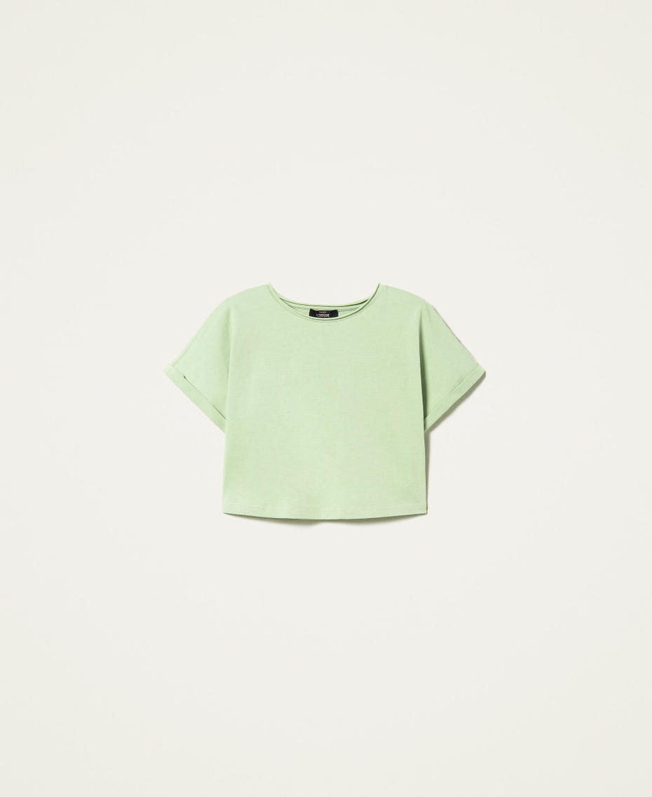 Cropped t-shirt with logo embroidery