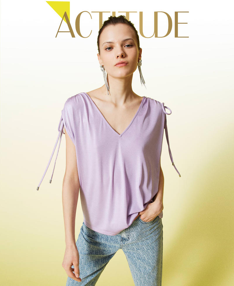 Ламинированная блуза с кулиской Фиолетовый "Пастельная сирень" женщина 221AT2202-01