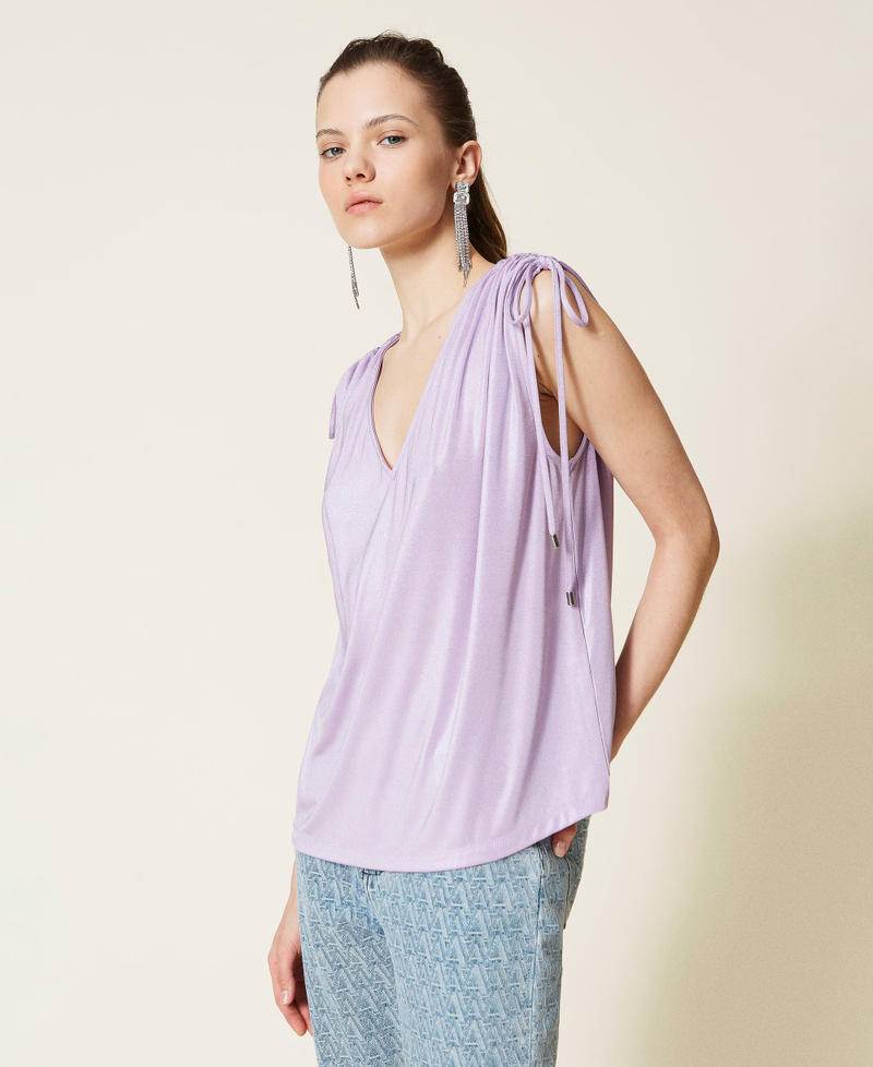 Laminated blouse with drawstring "Pastel Lilac” Woman 221AT2202-02